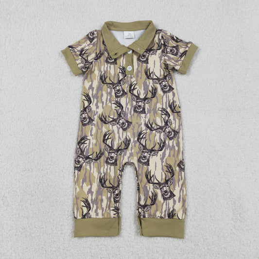 SR3635 Deer Hunting Bows Khaki Camouflage Polo Short Sleeve Boys Romper 202601 RTS