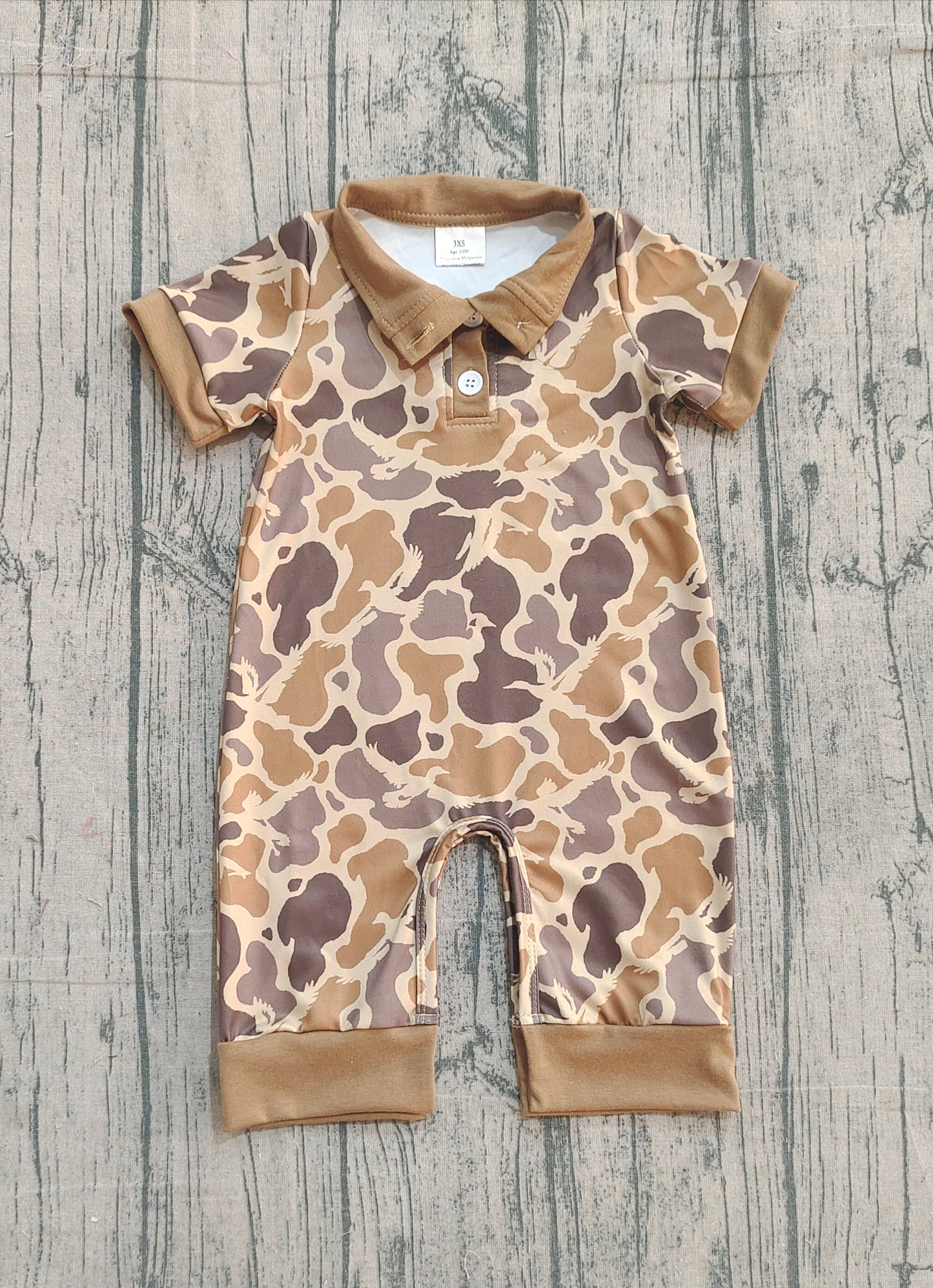 NO MOQ preorder SR3638 Puppy Duck Hunting Brown Polo Short Sleeve Boys Romper 202512