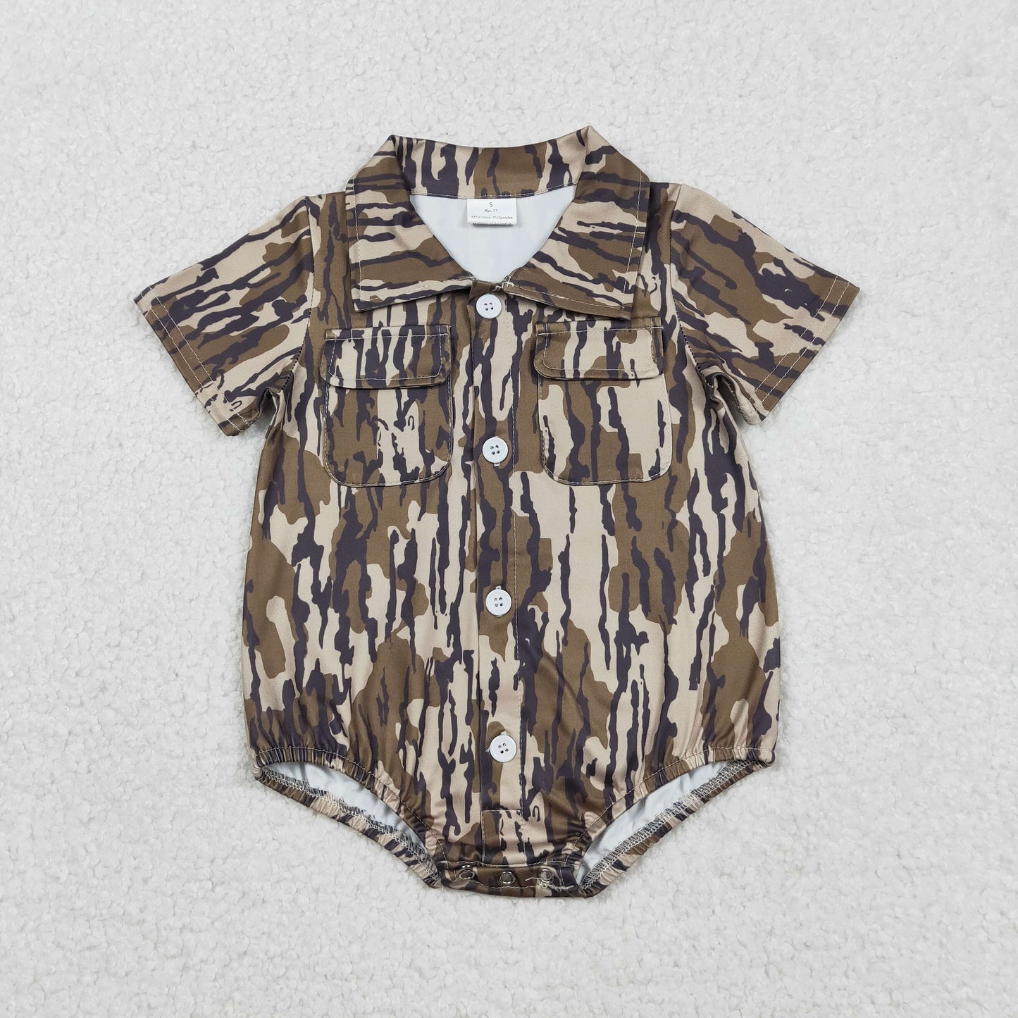 SR3653 Army Green Camouflage Buttons Short Sleeve Boys Bubble Romper 202512 RTS
