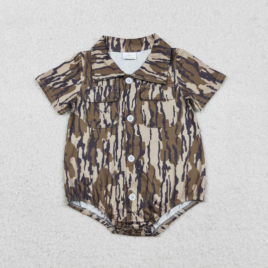SR3653 Army Green Camouflage Buttons Short Sleeve Boys Bubble Romper 202512 RTS