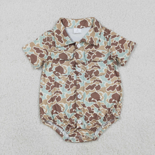 SR3655 Blue Green Brown Camouflage Buttons Short Sleeve Boys Bubble Romper 202512 RTS