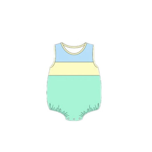 MOQ 5 PCS preorder SR3660 Solid Blue Yellow Green Blocked Sleeveless Boys Bubble Romper 202511