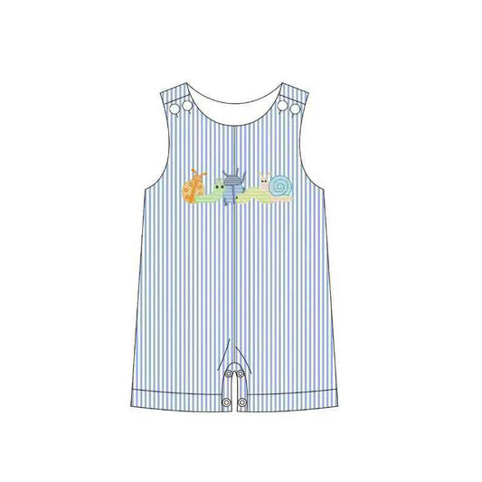 MOQ 5 PCS preorder SR3666 Animal Insect Snail Blue Stripe Sleeveless Boys Romper 202511