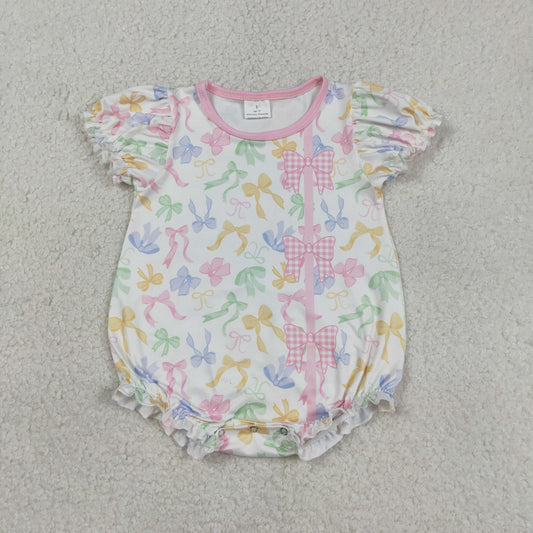 SR3672 Colored Bows Short Sleeve Girls Bubble Romper 202603 RTS