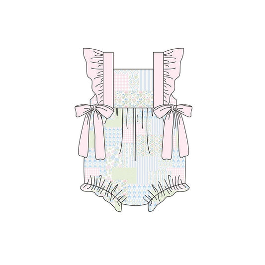 MOQ 5 PCS preorder SR3675 Floral Plaid Pink Ruffle Flying Sleeve Girls Bubble Romper 202511