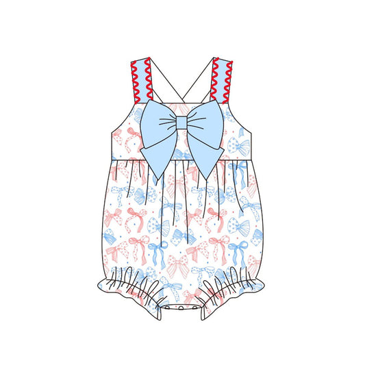MOQ 5 PCS preorder SR3678 4th of July Red Blue Bows Sleeveless Girls Bubble Romper 202511