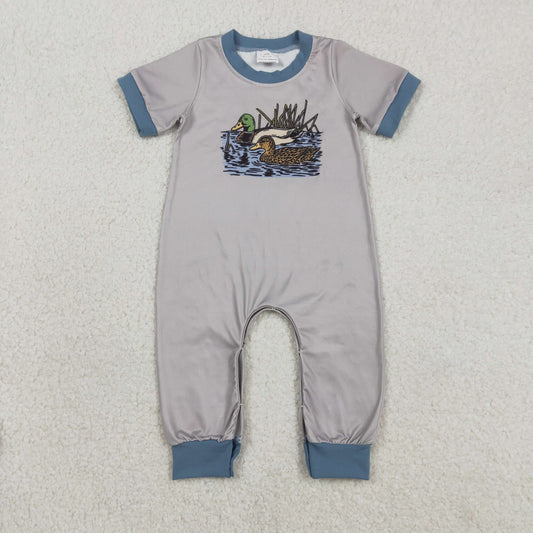 SR3682 Duck Hunting Blue O-Neck Gray Short Sleeve Boys Romper 202601 RTS