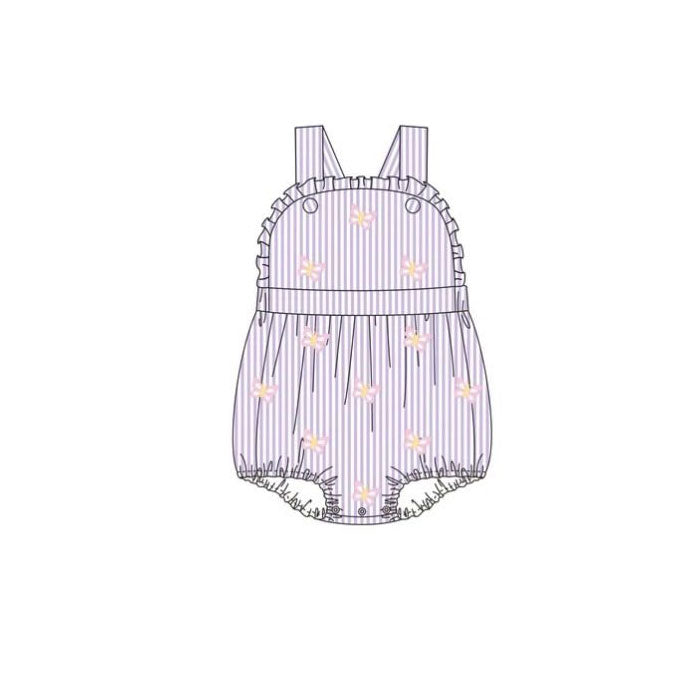 MOQ 5 PCS preorder SR3700 Butterfly Purple Stripe Ruffle Sleeveless Girls Bubble Romper 202511