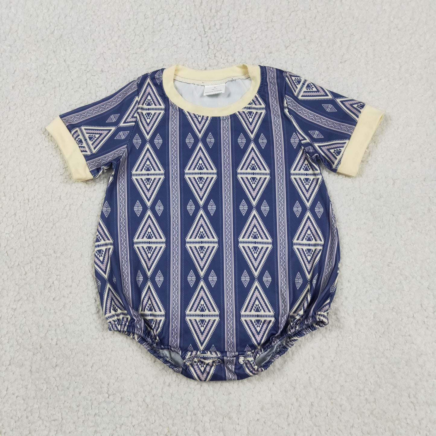 SR3713 Geometric Pattern Navy Short Sleeve Boys Bubble Romper 202605 RTS