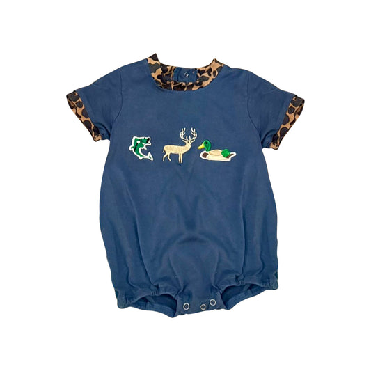 MOQ 5 PCS preorder SR3716 Fish Deer Duck Hunting Navy Short Sleeve Boys Bubble Romper 202511