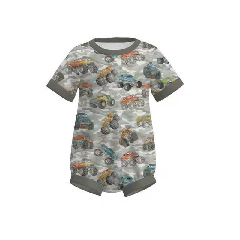 MOQ 5 PCS preorder SR3717 Trucks Camouflage Gray Short Sleeve Boys Bubble Romper 202511