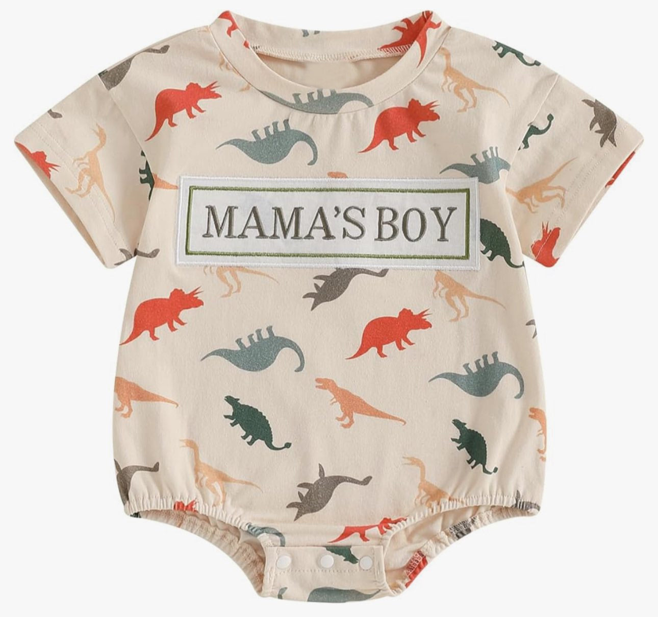 MOQ 5 PCS preorder SR3721 MAMA'S BOY Dinosaur Beige Short Sleeve Boys Bubble Romper 202511