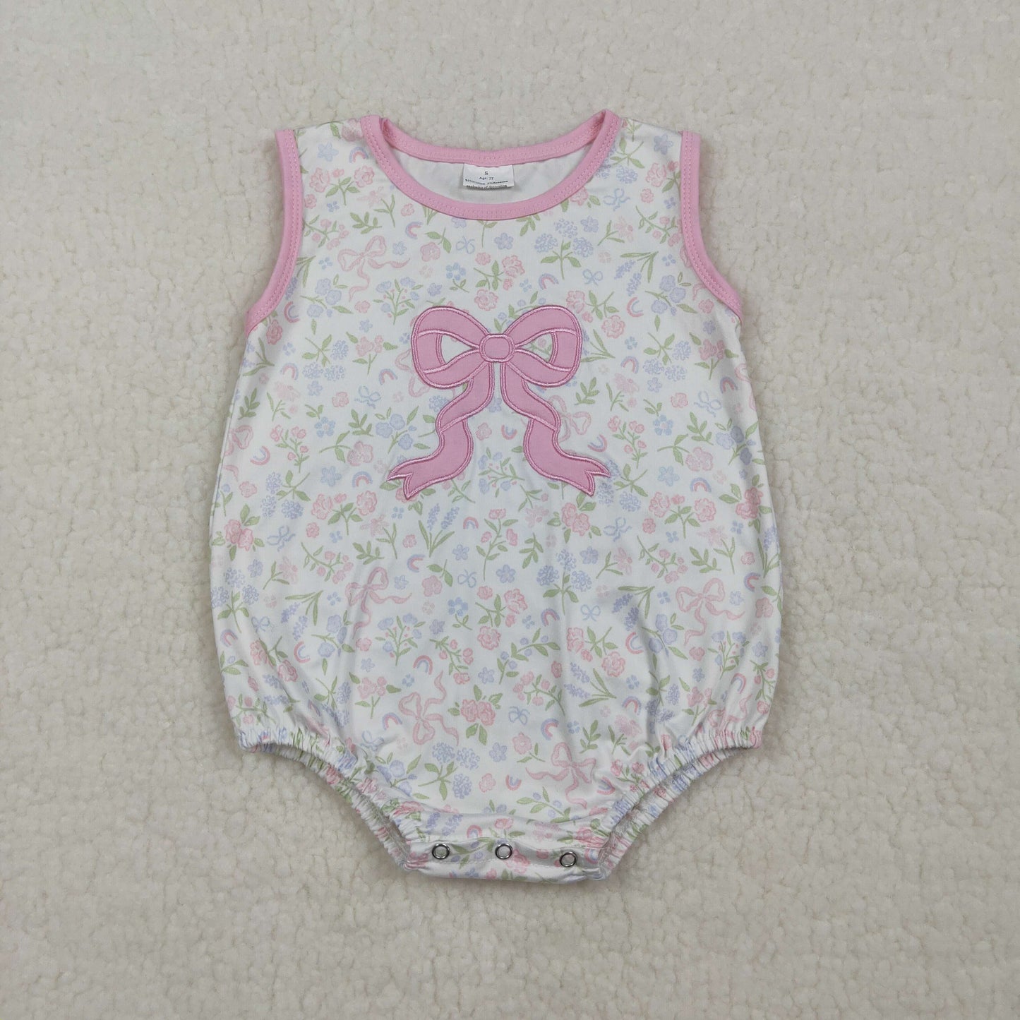 SR3727 Embroidered Flower Bow Sleeveless Girls Bubble Romper 202603 RTS