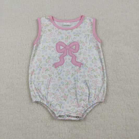 SR3727 Embroidered Flower Bow Sleeveless Girls Bubble Romper 202603 RTS
