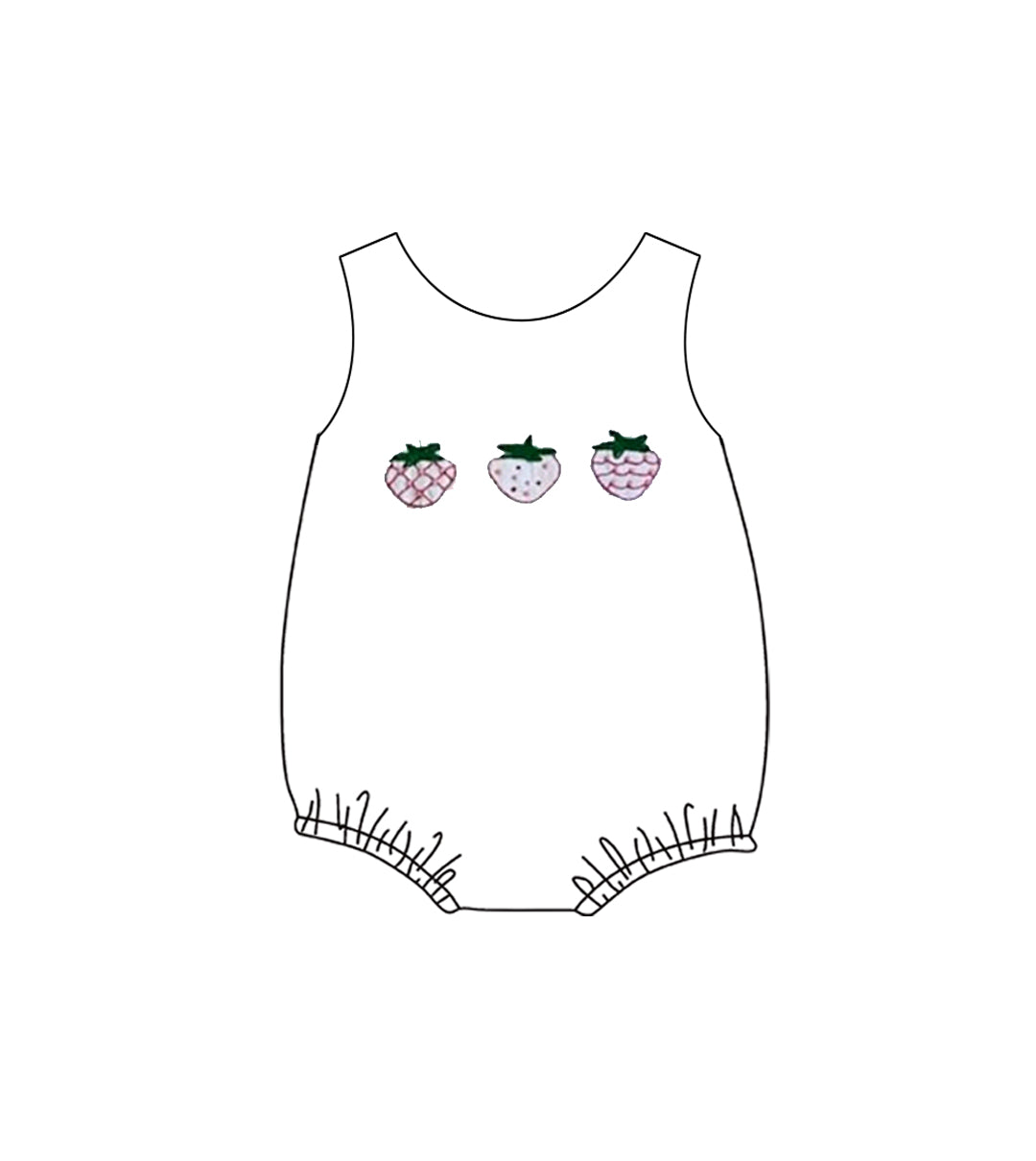 MOQ 5 PCS preorder SR3736 Strawberry White Sleeveless Girls Bubble Romper 202512