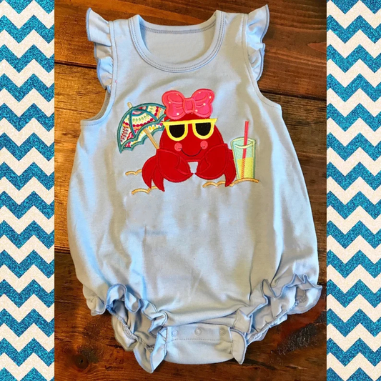MOQ 5 PCS preorder SR3738 Umbrella Crab Juice Blue Flying Sleeve Girls Bubble Romper 202512