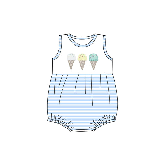 MOQ 5 PCS preorder SR3740 Ice Cream Blue Stripe Sleeveless Girls Bubble Romper 202512