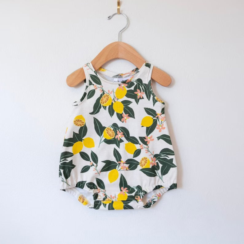 MOQ 5 PCS preorder SR3744 Lemon Fruit Leaf Sleeveless Girls Bubble Romper 202512