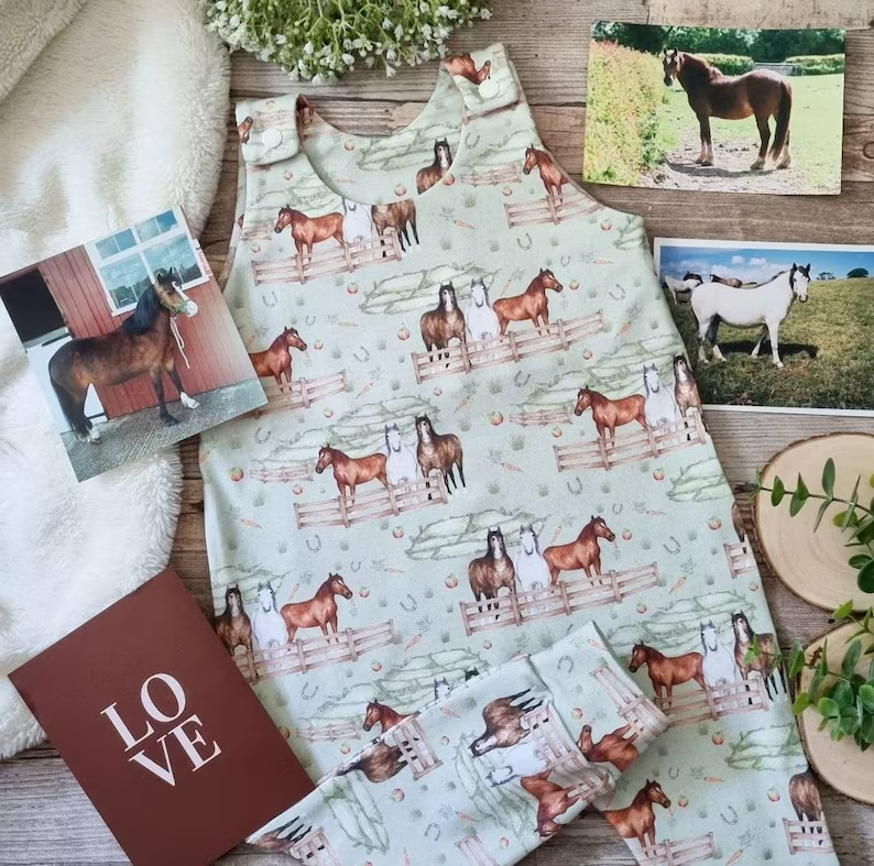 MOQ 5 PCS preorder SR3746 Horse Print Light Green Sleeveless Boys Romper 202512