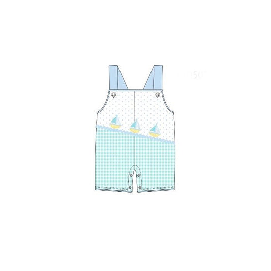 MOQ 5 PCS preorder SR3753 Sailboat Dots Plaid Blue Green Sleeveless Boys Romper 202512