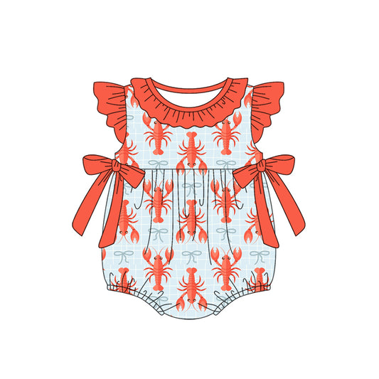 MOQ 5 PCS preorder SR3760 Crayfish Plaid Red Bows Flying Sleeve Girls Bubble Romper 202512