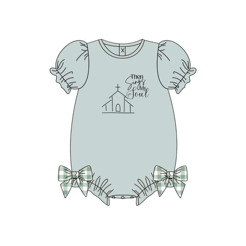 MOQ 5 PCS preorder SR3769 Easter Letter Green Short Sleeve Girls Bubble Romper 202512