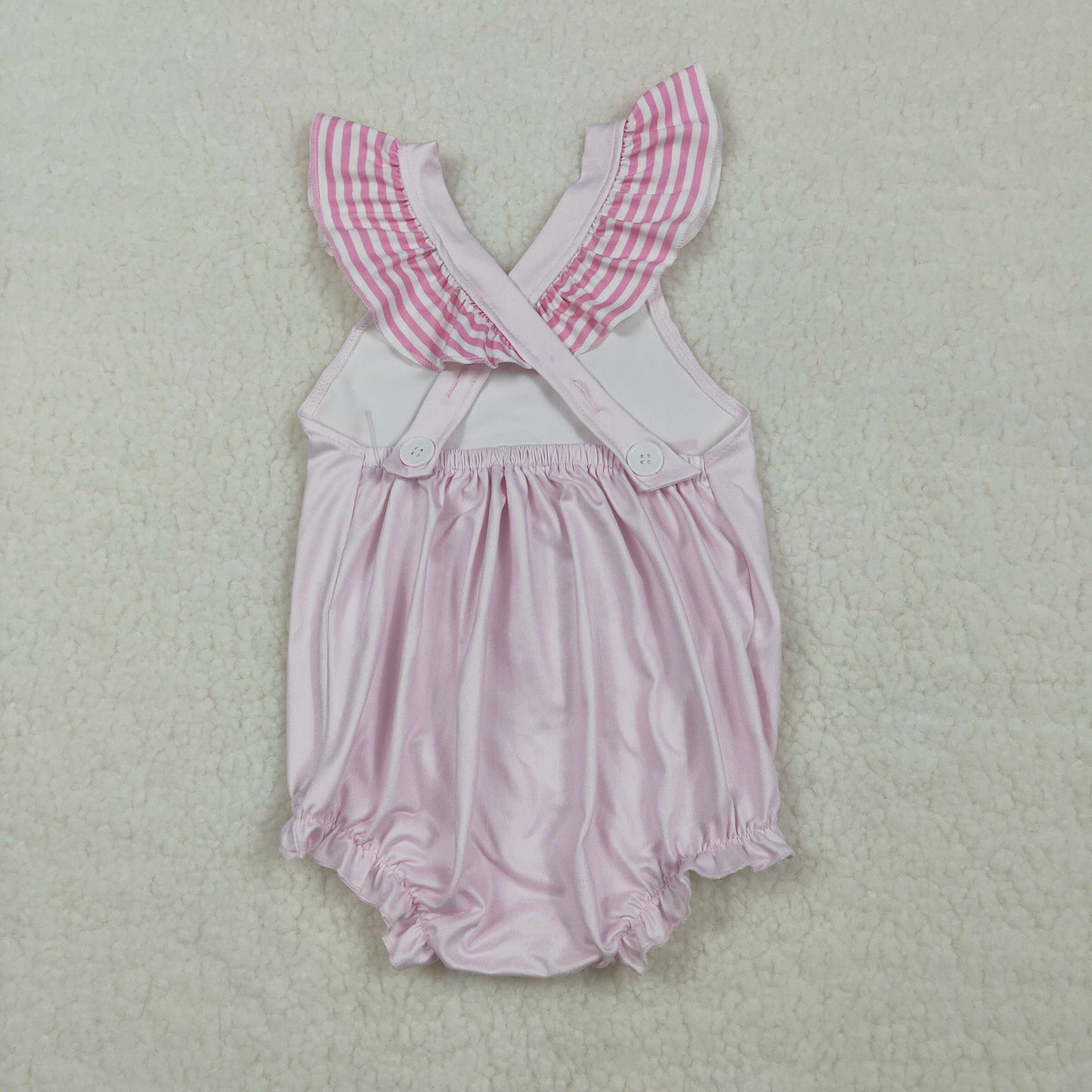 SR3780 Best Day Ever Stripe Ruffle Pink Flying Sleeve Girls Bubble Romper 202603 RTS