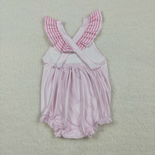 SR3780 Best Day Ever Stripe Ruffle Pink Flying Sleeve Girls Bubble Romper 202603 RTS