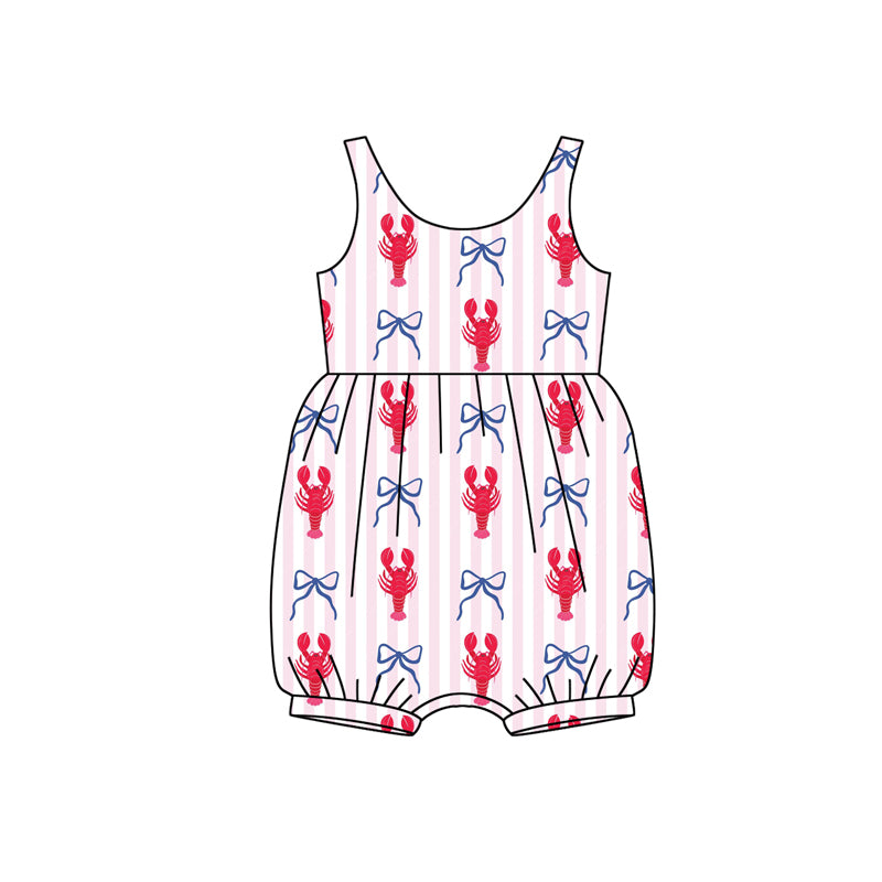 MOQ 5 PCS preorder SR3781 Crayfish Bows Pattern Pink Stripe Sleeveless Girls Romper 202512