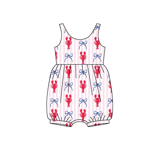 MOQ 5 PCS preorder SR3781 Crayfish Bows Pattern Pink Stripe Sleeveless Girls Romper 202512