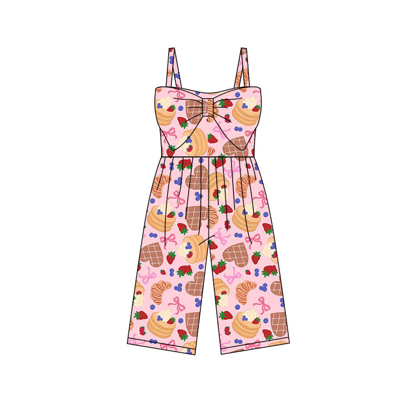 MOQ 5 PCS Preorder SR3794 Bows Blueberry Strawberry Cake Love Pink Sleeveless Girls Overalls Jumpsuits 202512