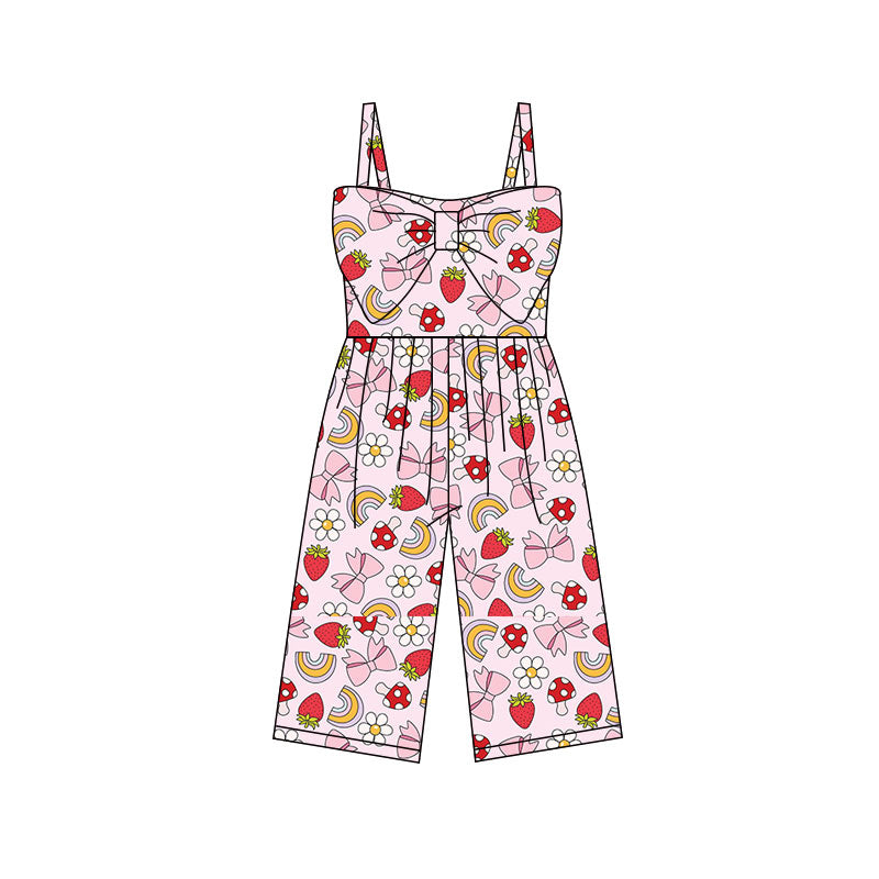 MOQ 5 PCS Preorder SR3795 Flower Rainbow Mushroom Strawberry Bow Pink Sleeveless Girls Overalls Jumpsuits 202512