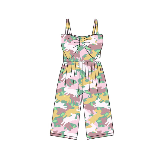 MOQ 5 PCS Preorder SR3797 Easter Bunny Camouflage Sleeveless Girls Overalls Jumpsuits 202512