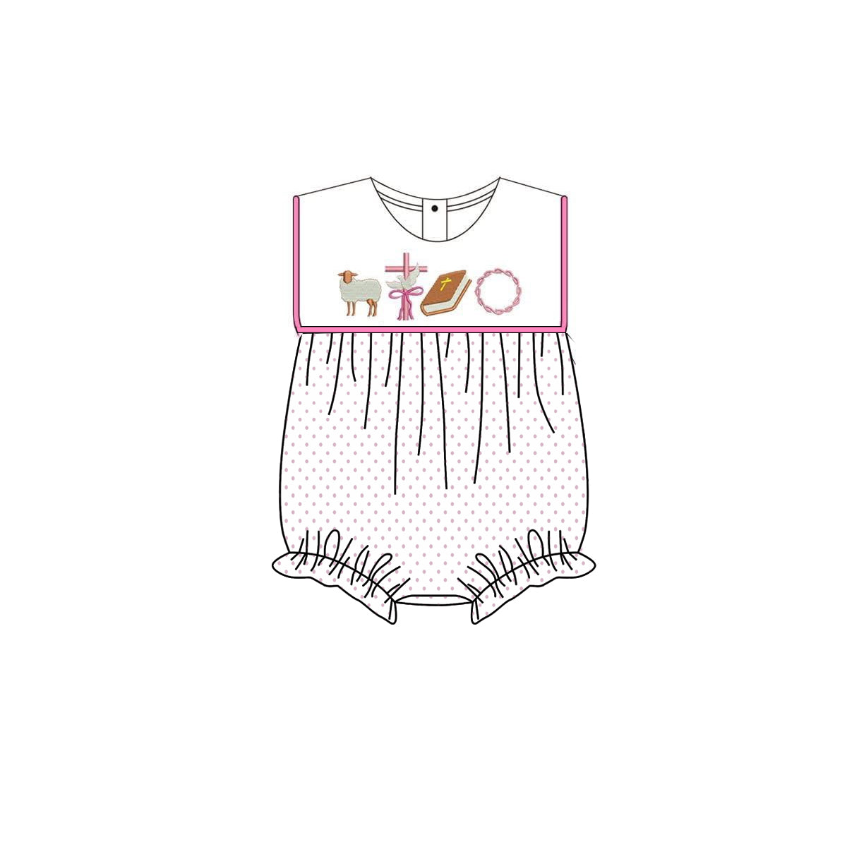 MOQ 5 PCS preorder SR3801 Easter Cross Pink Dots Sleeveless Girls Bubble Romper 202512