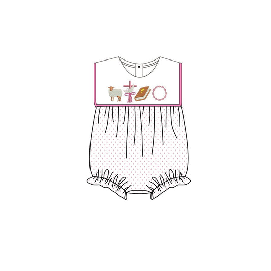 MOQ 5 PCS preorder SR3801 Easter Cross Pink Dots Sleeveless Girls Bubble Romper 202512