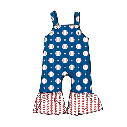 MOQ 5 PCS preorder SR3803 Baseball Star Stripe Blue Sleeveless Girls Romper 202512