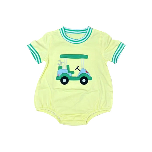 MOQ 5 PCS preorder SR3808 Golf Yellow Green Short Sleeve Boys Bubble Romper 202512