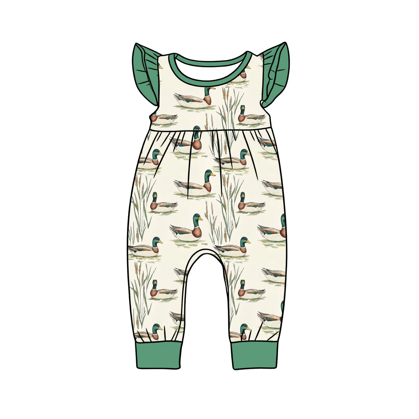MOQ 5 PCS preorder SR3813 Duck Pattern Green Flying Sleeve Girls Romper 202512