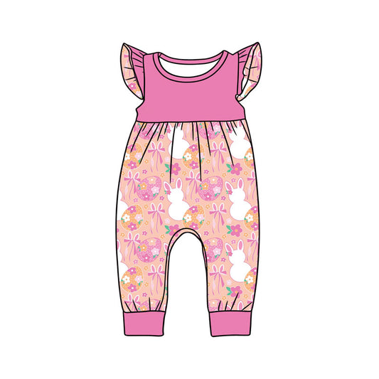 MOQ 5 PCS preorder SR3819 Easter Bunny Flower Rose Red Flying Sleeve Girls Romper 202512
