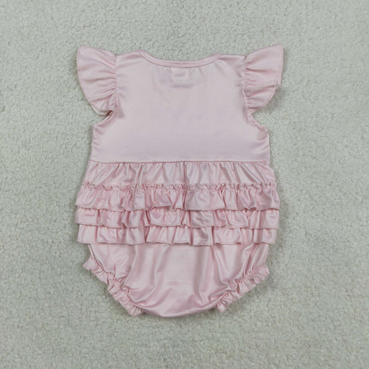 SR3825 Letter Cherry Bow Lip Print Pink Flying Sleeve Girls Bubble Romper 202603 RTS