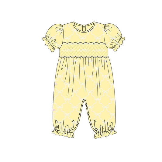 MOQ 5 PCS preorder SR3826 Bows Plaid Yellow Short Sleeve Girls Romper 202512