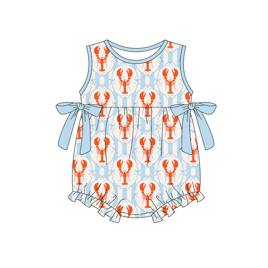 MOQ 5 PCS preorder SR3829 Crayfish Stripe Blue Sleeveless Girls Bubble Romper 202512