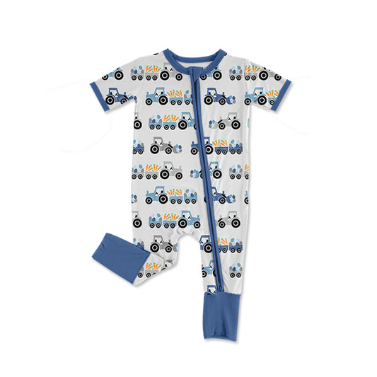 MOQ 5 PCS preorder SR3856 Easter Bunny Carrots Gray Blue Zip Short Sleeve Boys Romper 202512