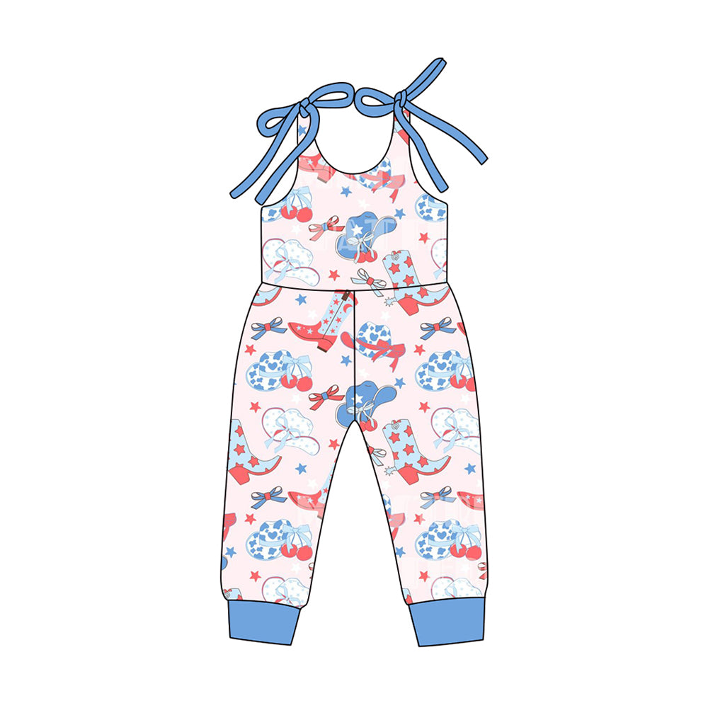MOQ 5 PCS Preorder SR3857 4th of July Star Blue Halter Girls Overalls Jumpsuits 202512