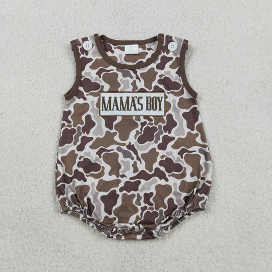 SR3889 Embroidered MAMA'S Boy Camouflage Brown Sleeveless Boys Bubble Romper 202601 RTS