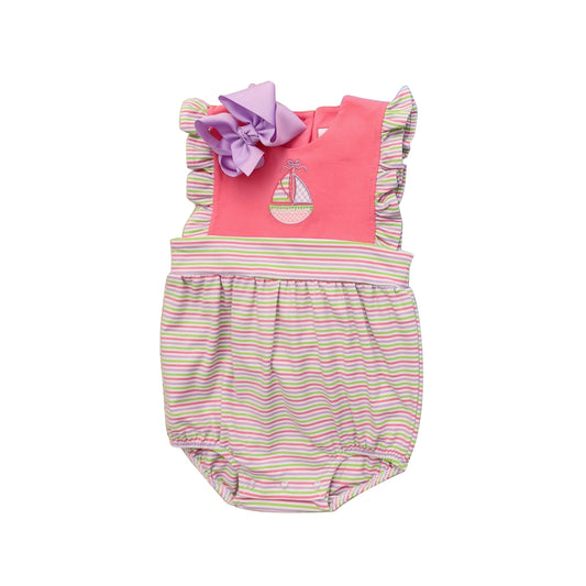 MOQ 5 PCS preorder SR3891 Sailboat Pink Green Purple Stripe Ruffle Sleeveless Girls Bubble Romper 202512