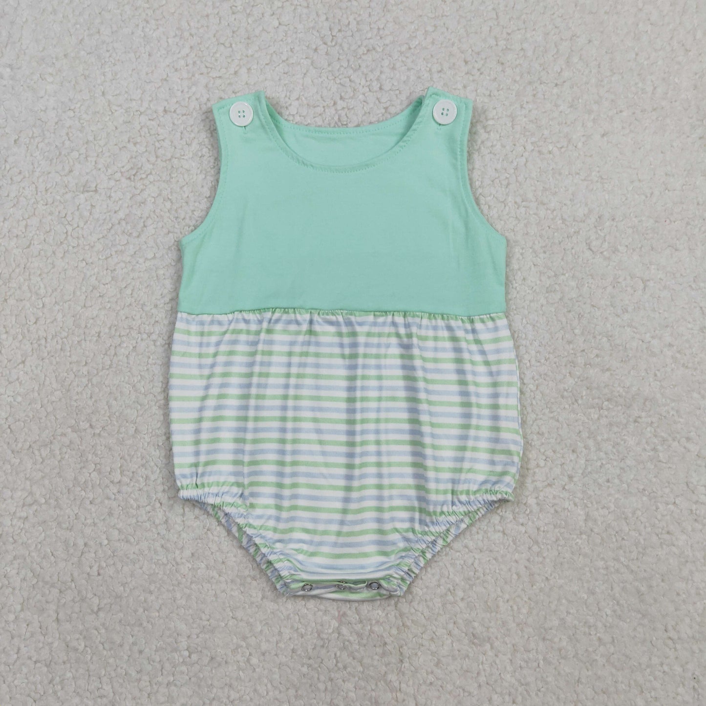 SR3894 Blue Green Stripe Sleeveless Boys Bubble Romper 202603 RTS