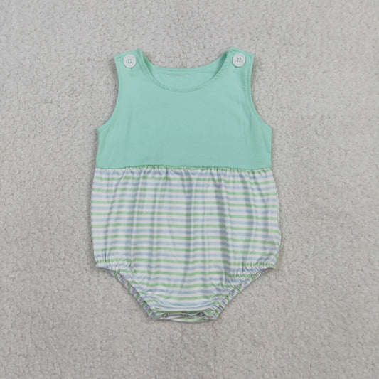 SR3894 Blue Green Stripe Sleeveless Boys Bubble Romper 202603 RTS