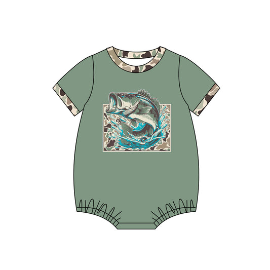 MOQ 5 PCS preorder SR3900 Fish Camouflage Green Short Sleeve Boys Bubble Romper 202601