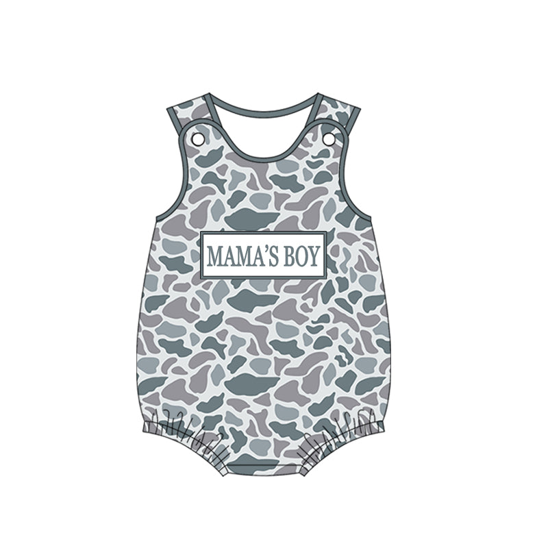 MOQ 5 PCS preorder SR3906 MAMA'S BOY Gray Blue Camouflage Sleeveless Boys Bubble Romper 202601